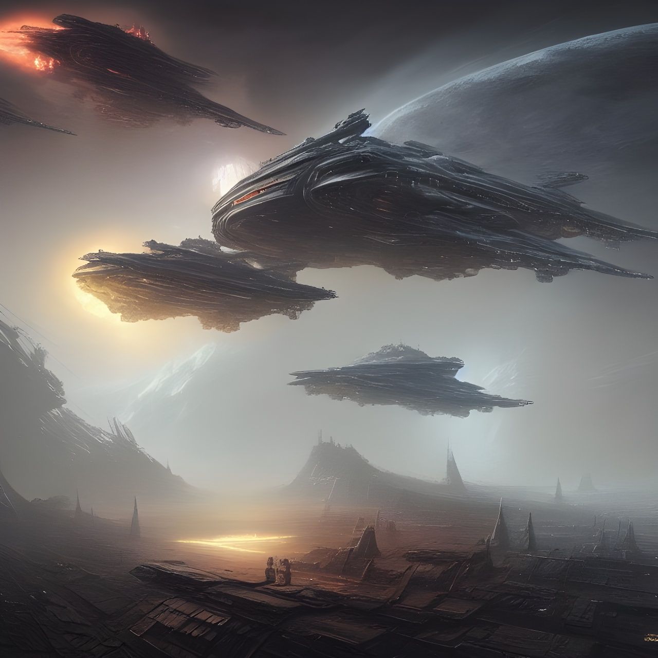 Epic Sci-Fi Spaceship Armada in Retrowave Style