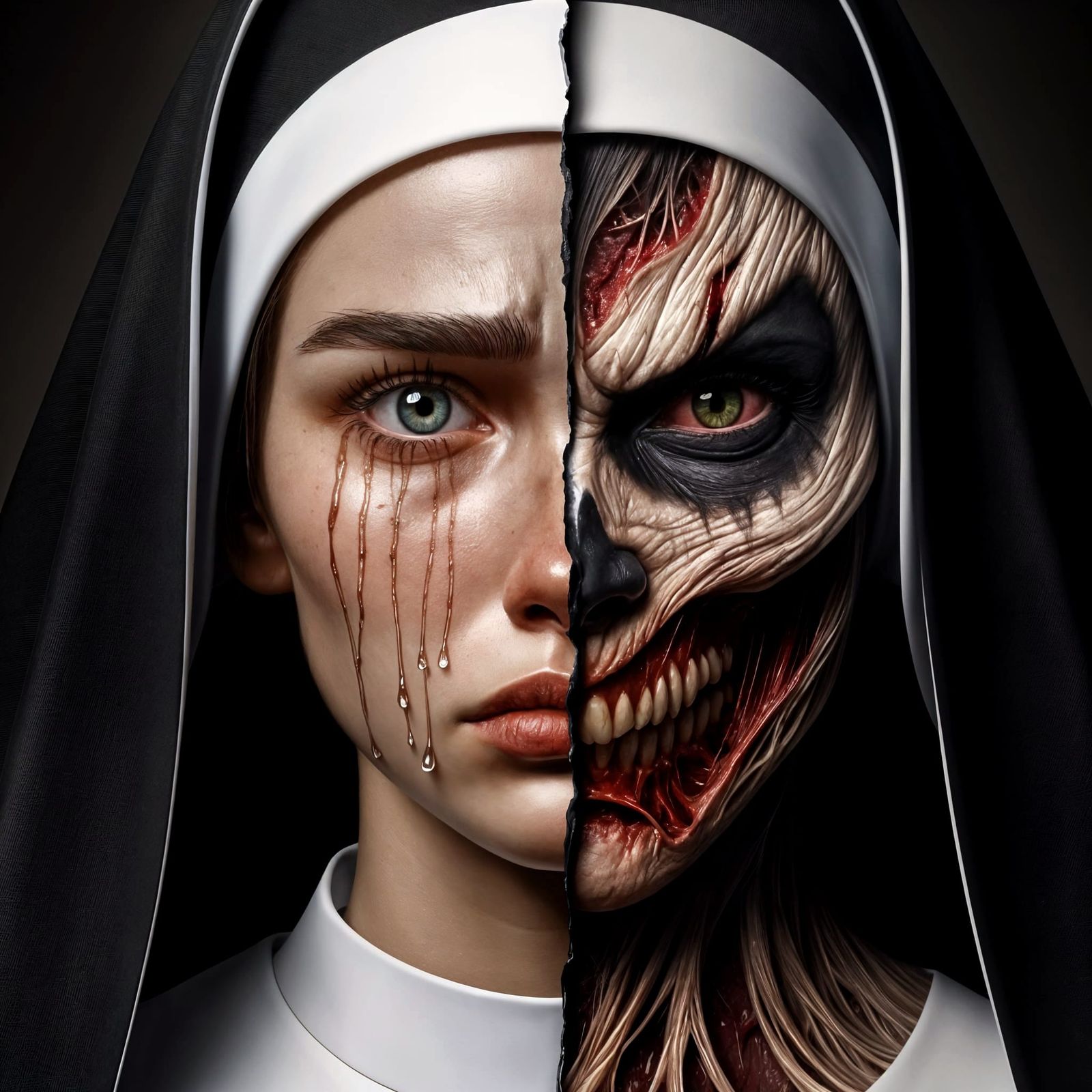 Contrasting Duality: Nun and Demon in Hyperrealistic Split P...