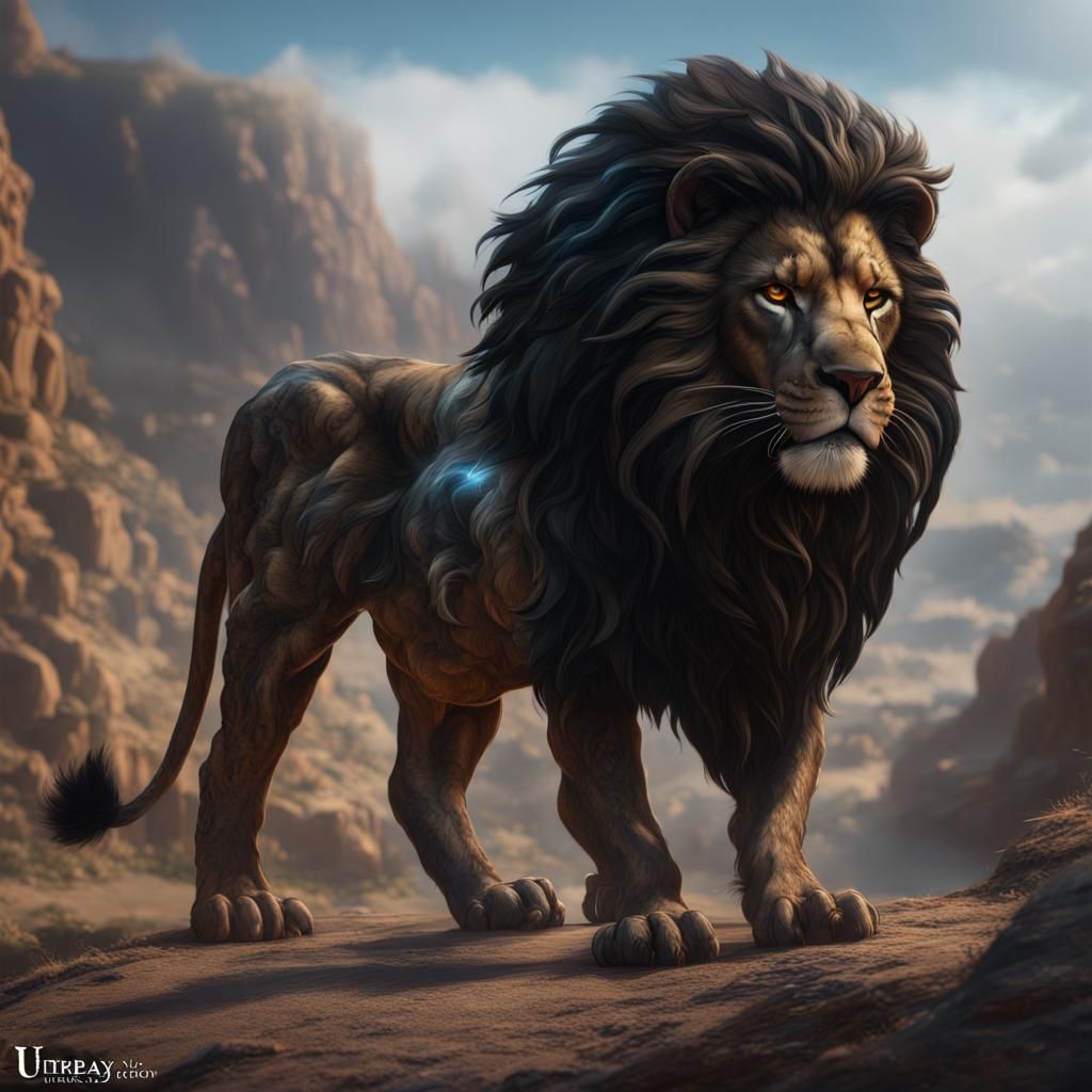 Barbary Lion and Black Lion Hybrid in Matte Painting