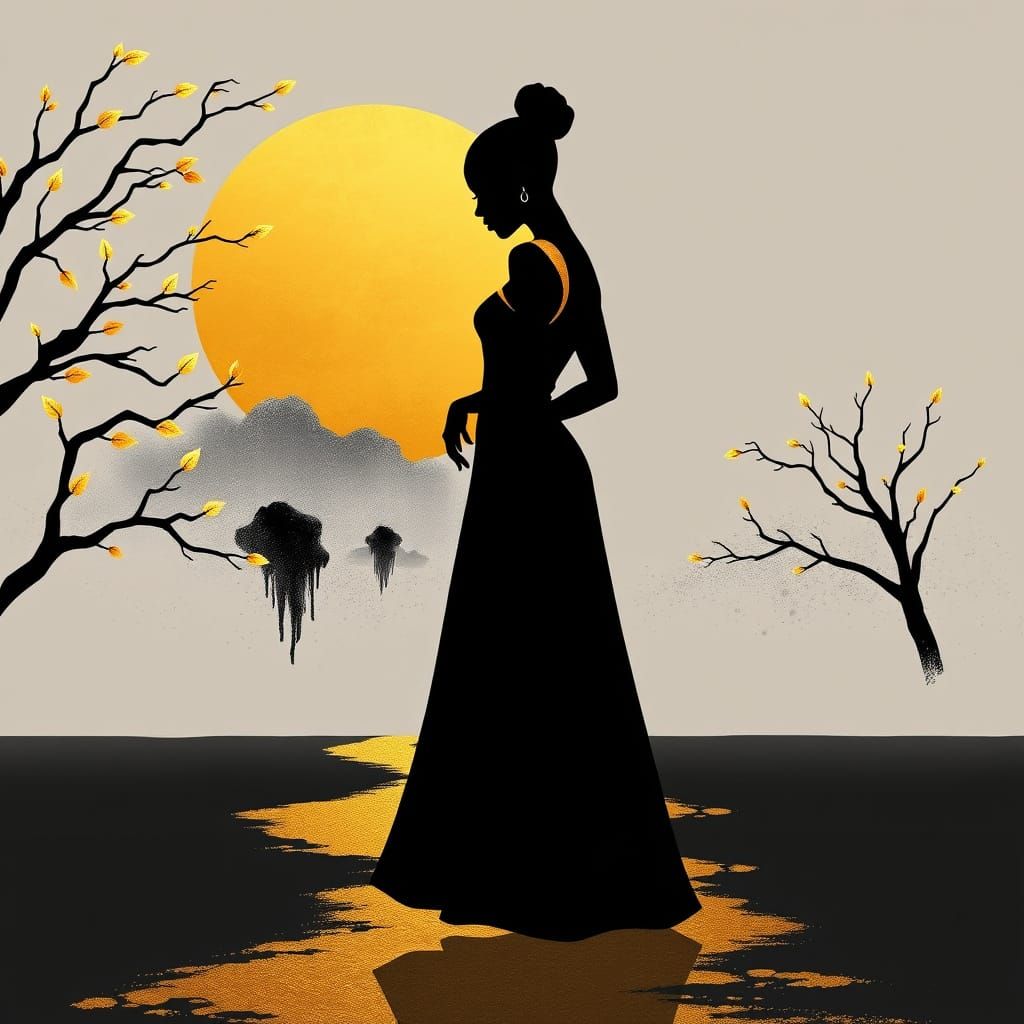 The graceful silhouette of a young woman,