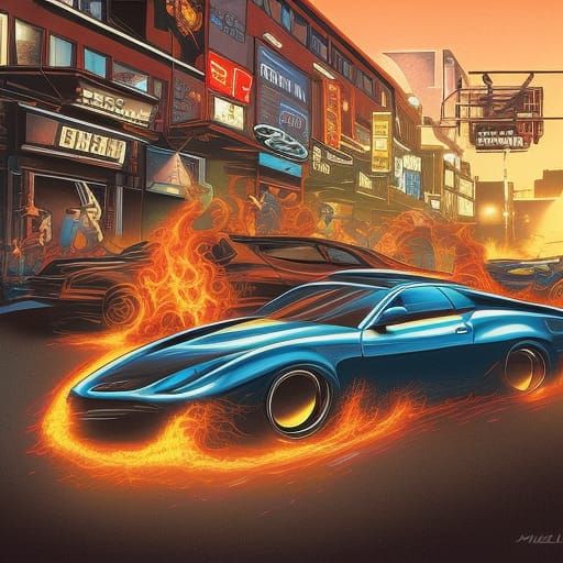 Street Racing Cars in Comic Book Style