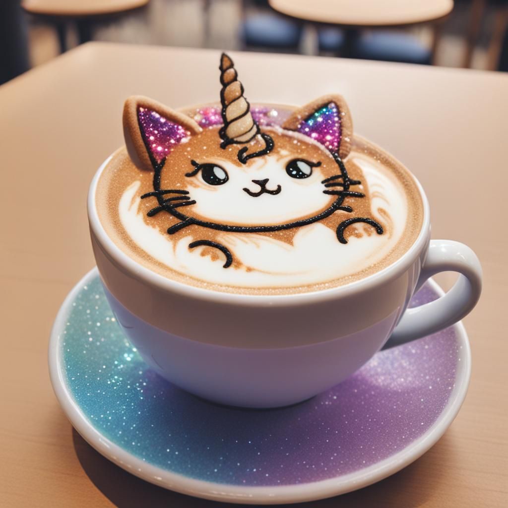 Sparkling Unicorn Kitten Latte Art