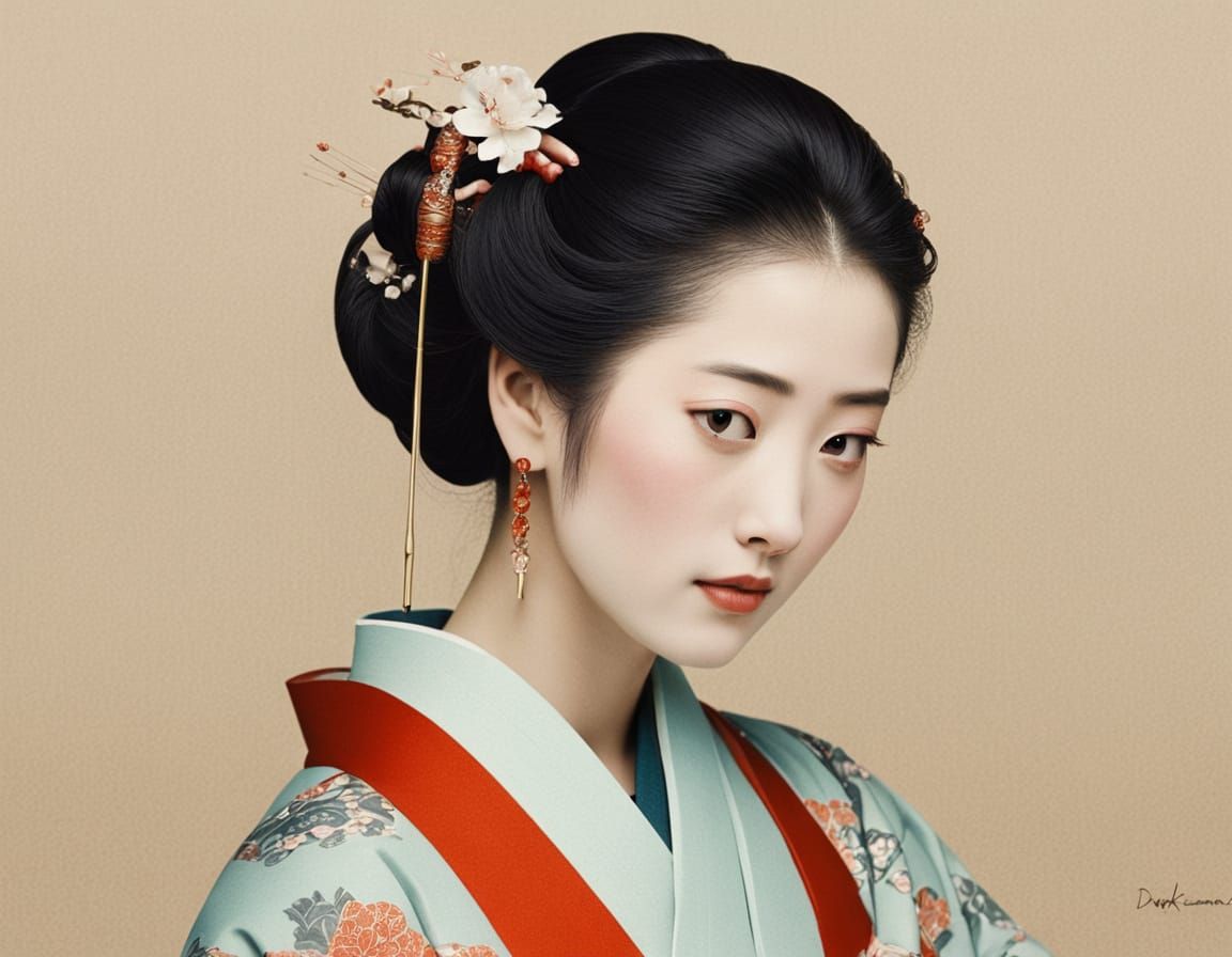 Elegant Heian-Era Poetess in Traditional Attire