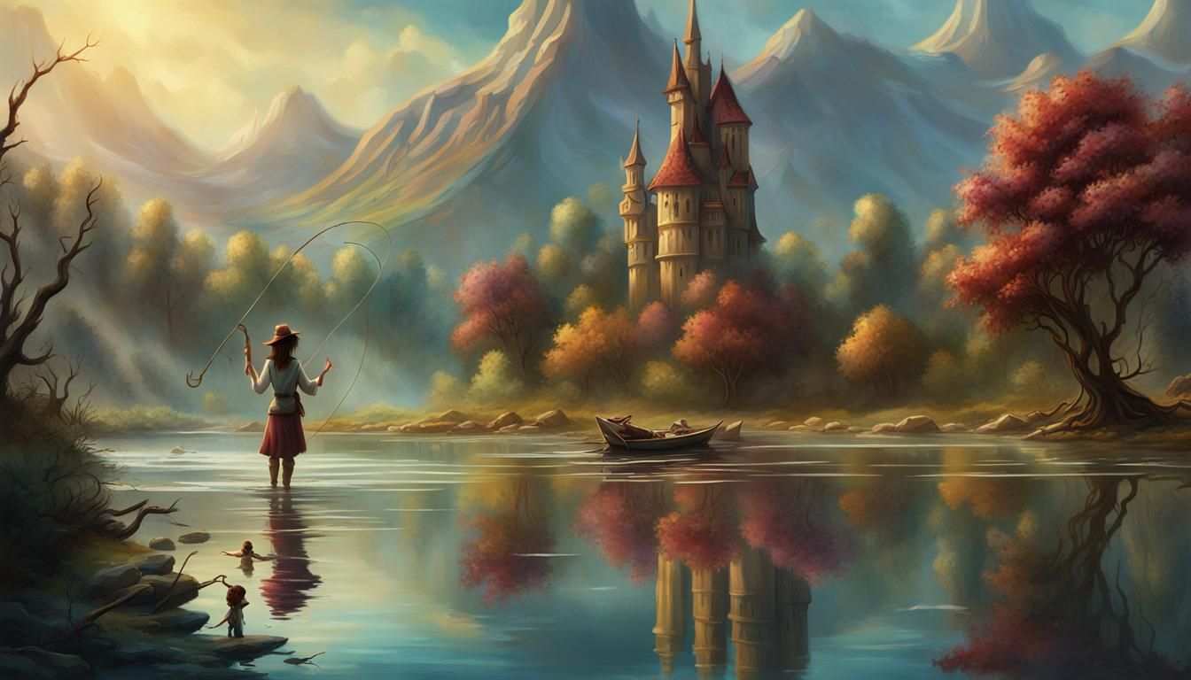 Ayyona's Lakeside Fishing Trip: Disney-Style Matte Painting