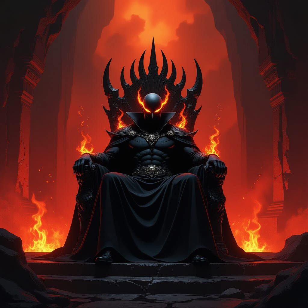 Hades on Throne in Fiery Underworld