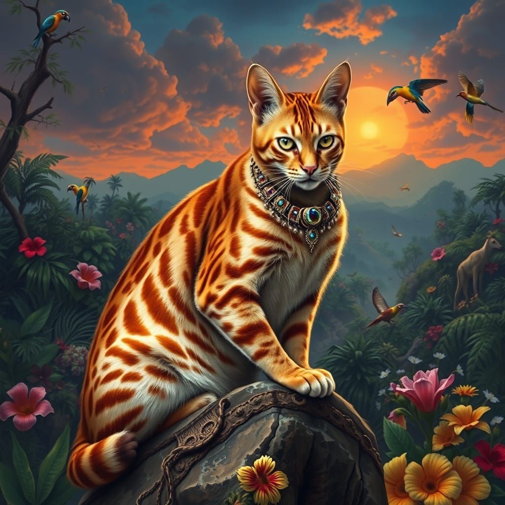 Bengal Cat with Tribal Markings in Hyperrealistic Style