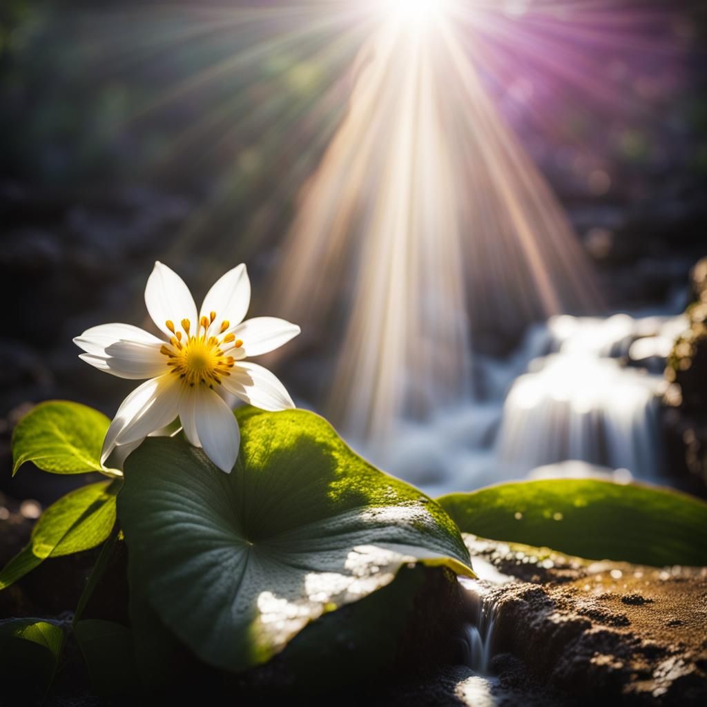 Rare Flower Bathed in Waterfall Sunshine