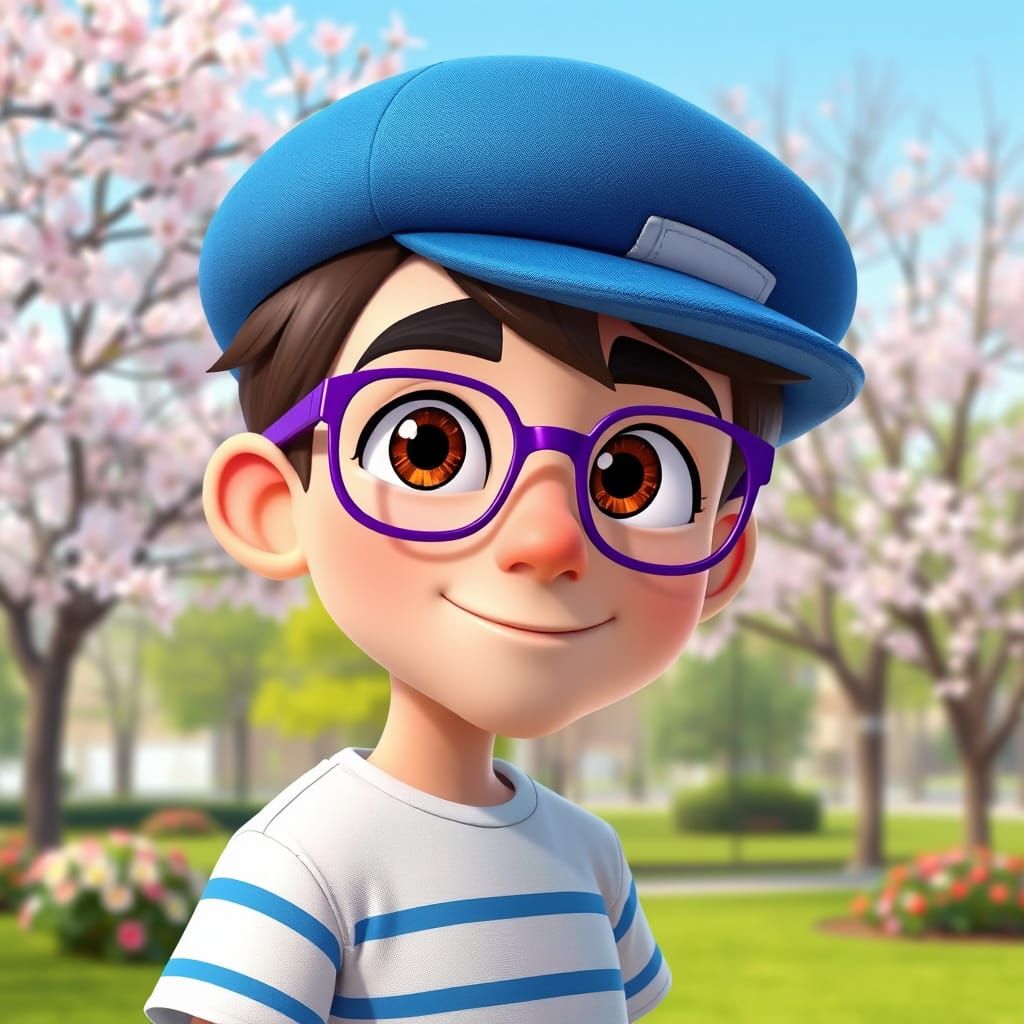 Springtime Park Scene with Animated Male Figure