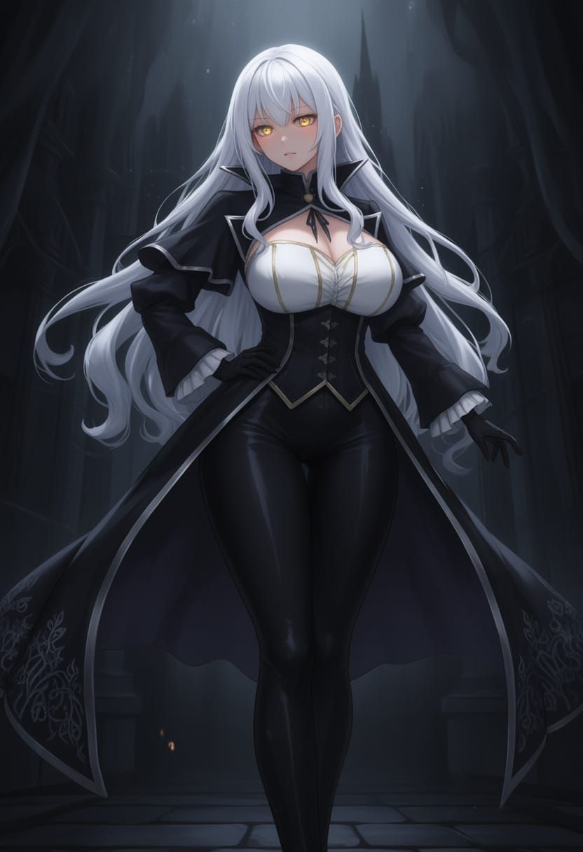 Elegant Gothic Angel with White Hair and Gold Eyes