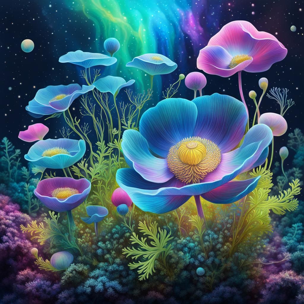 Astral Maidenhair Anemone in Holographic Illustration