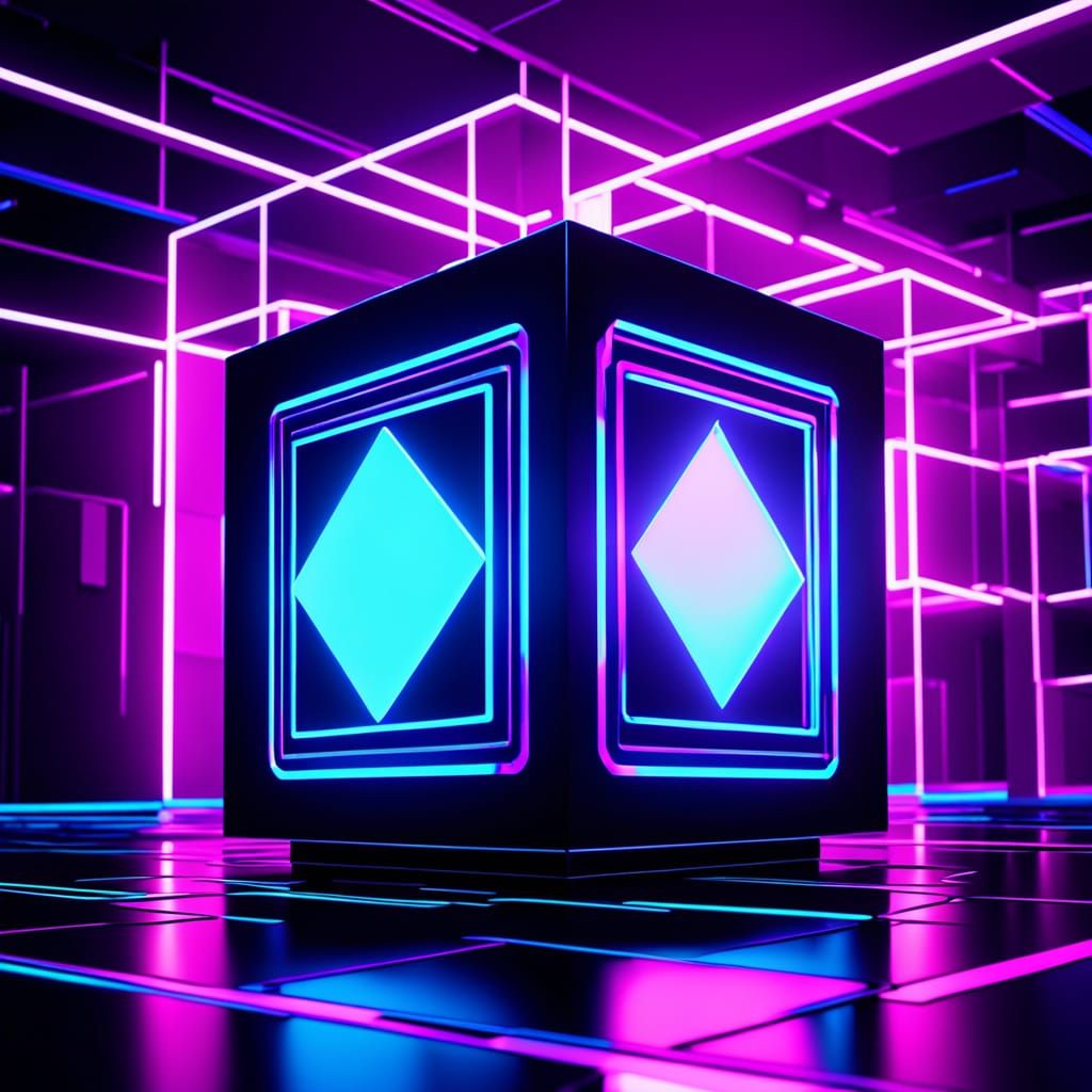 Glowing Cube in Neon Noir Style Digital Art
