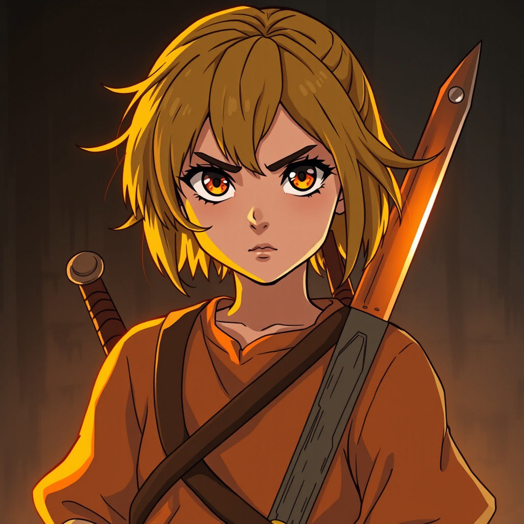 Villager Girl with Wooden Sword, Studio Trigger Style