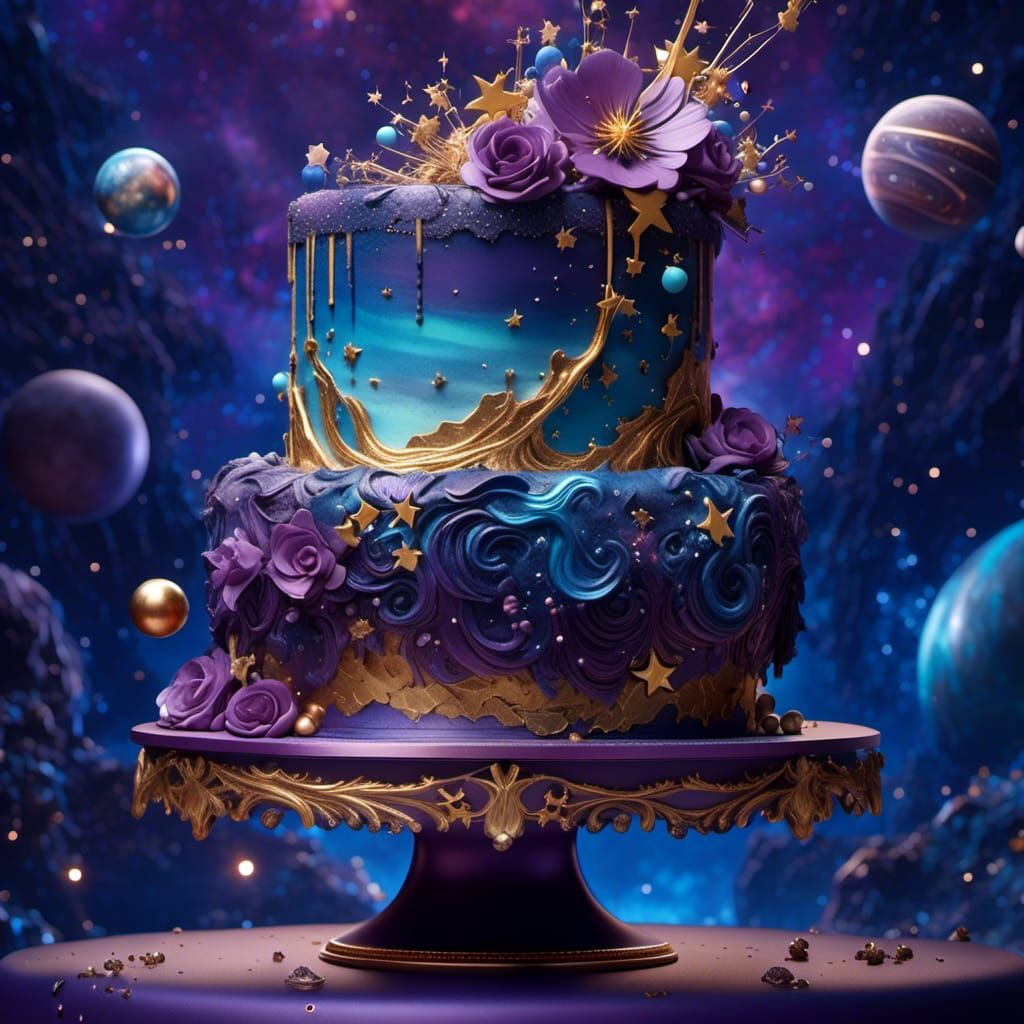 Cosmic Celebration Cake: A Digital Masterpiece
