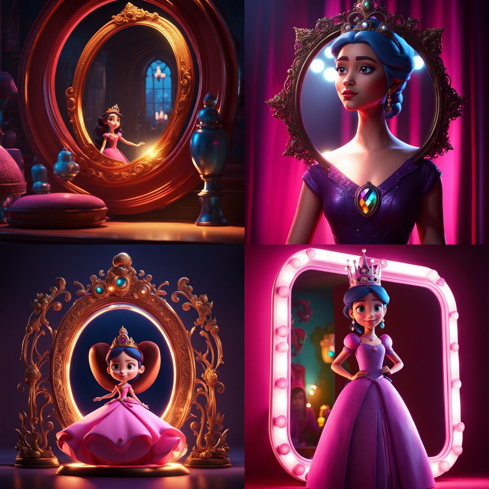Mirror Princess in Dark: Pixar-Style 3D Art