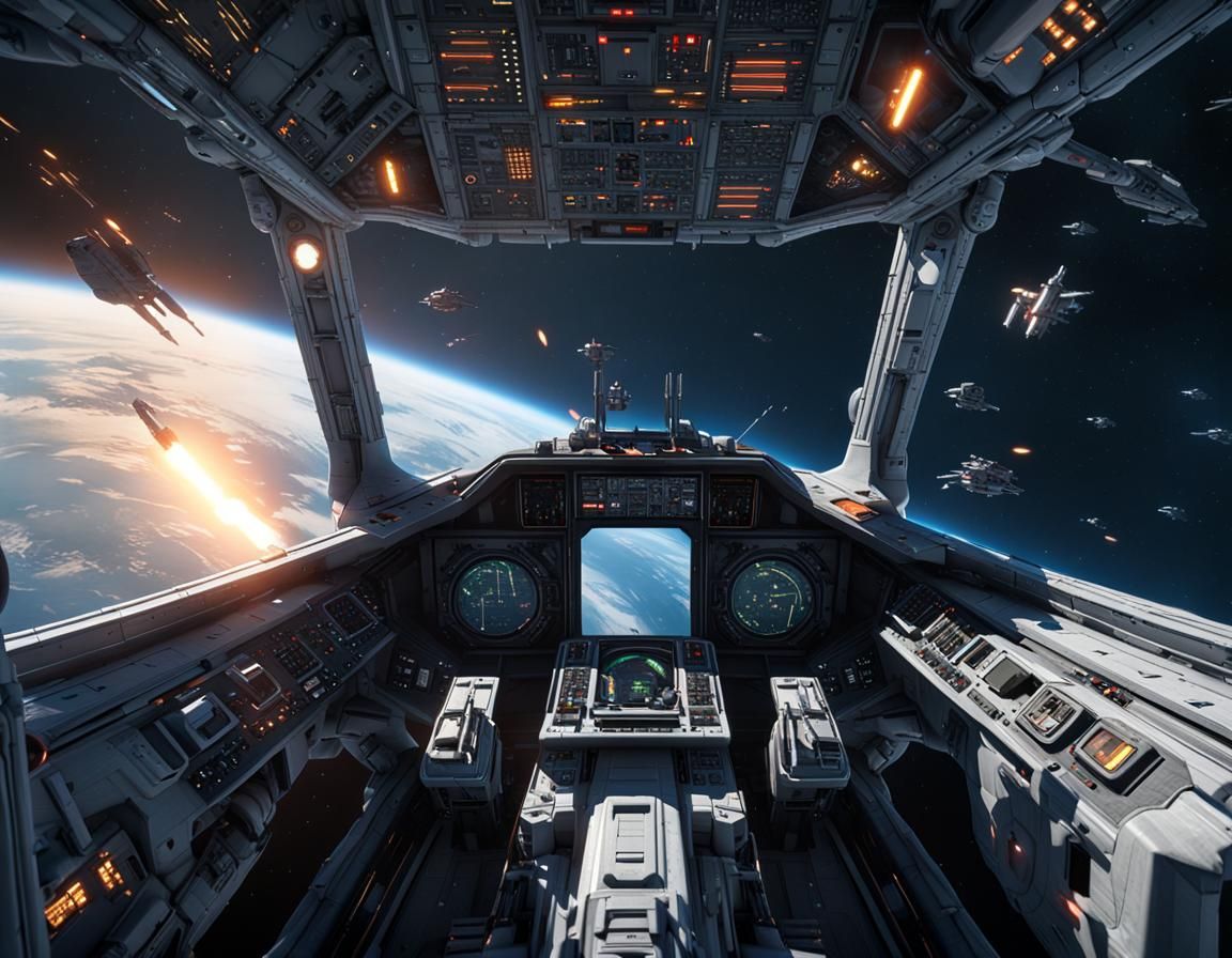 cockpit-view of a sci-fi starfighter