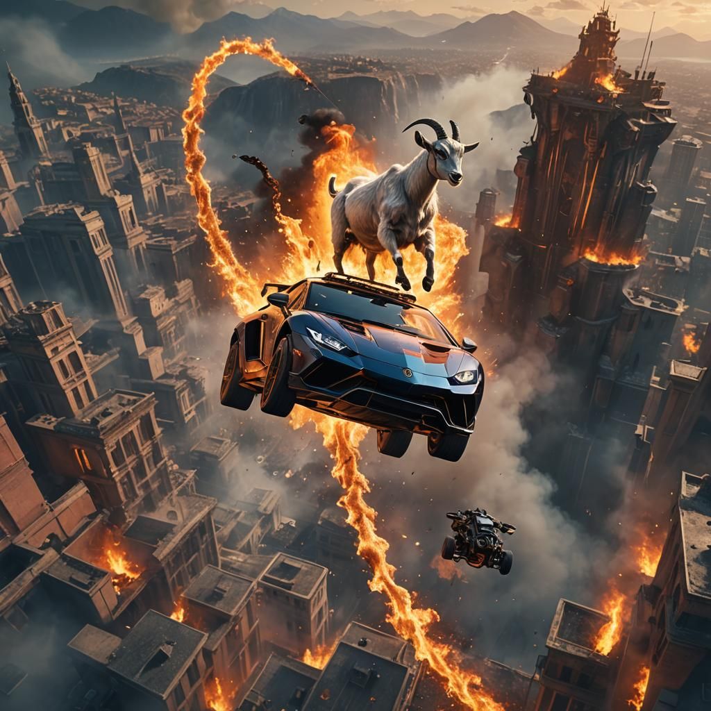 Lamborghini with Goat, Fantasy Concept Art