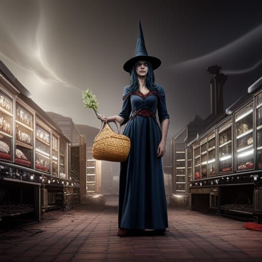 Witch Grocery Shopping: Detailed Matte Painting