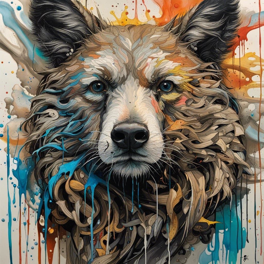 Detailed Dog Portrait in Gouache and Watercolor Style