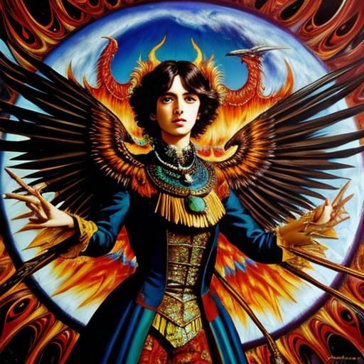 Cinematic Phoenix in Surrealist Oil Painting