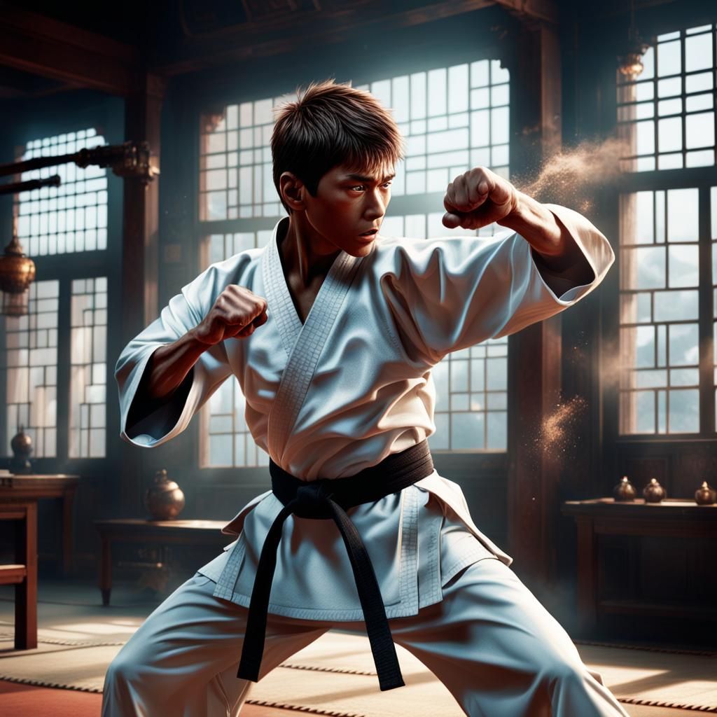 Boy Practicing Karate in a Dramatic Digital Painting