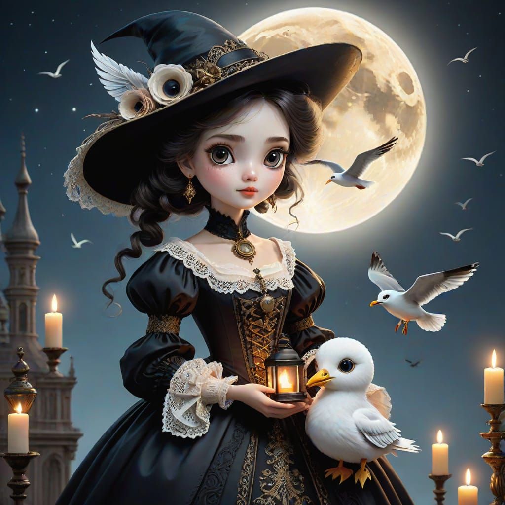 Ornate Woman with Dolls in Renaissance-Baroque Style