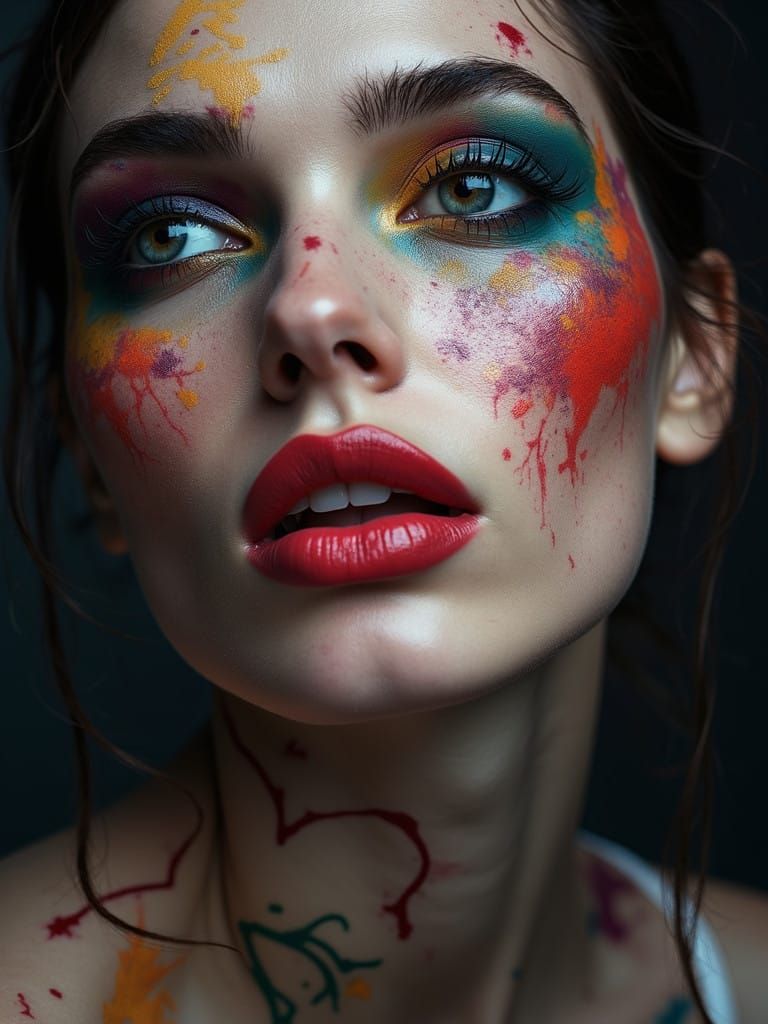 Woman in Vibrant, Expressive Portrait with Dynamic Energy