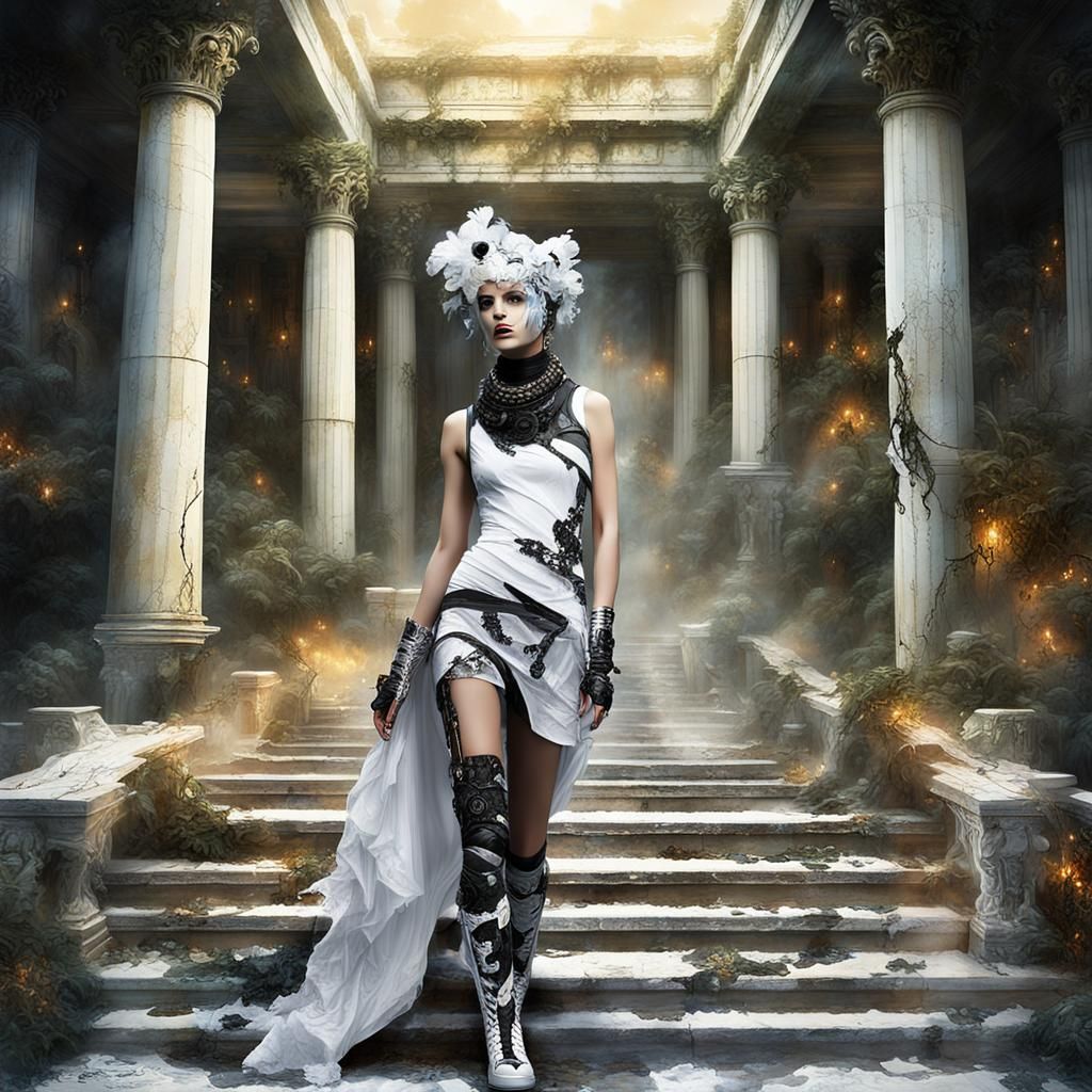Cybergoth Model in Surreal Art Exhibit, Alma-Tadema Style