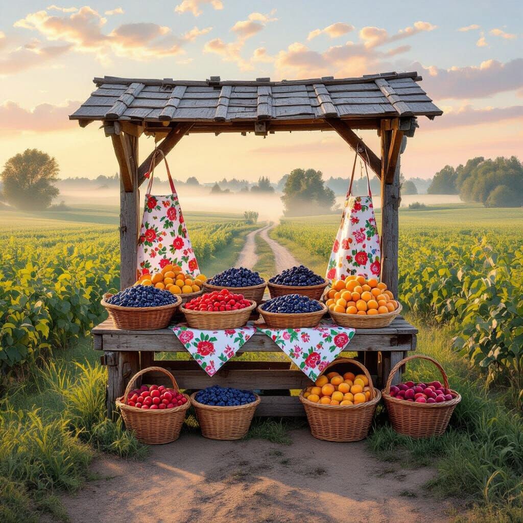 Impressionist Farmstand with Berries and Peaches