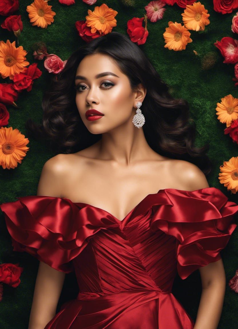 Stunning Indonesian Woman in Red Silk Dress
