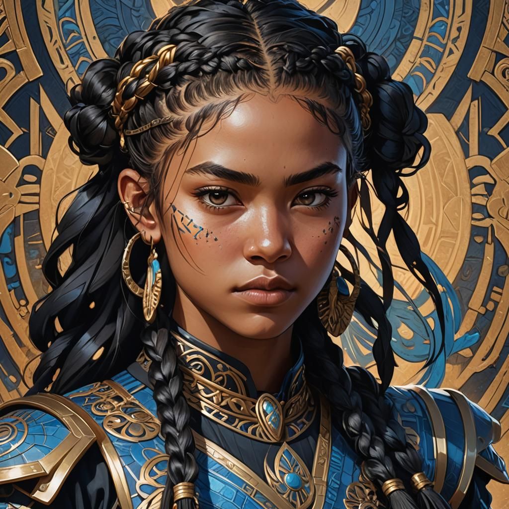 Indigenous Girl in Art Nouveau Martial Arts Armor