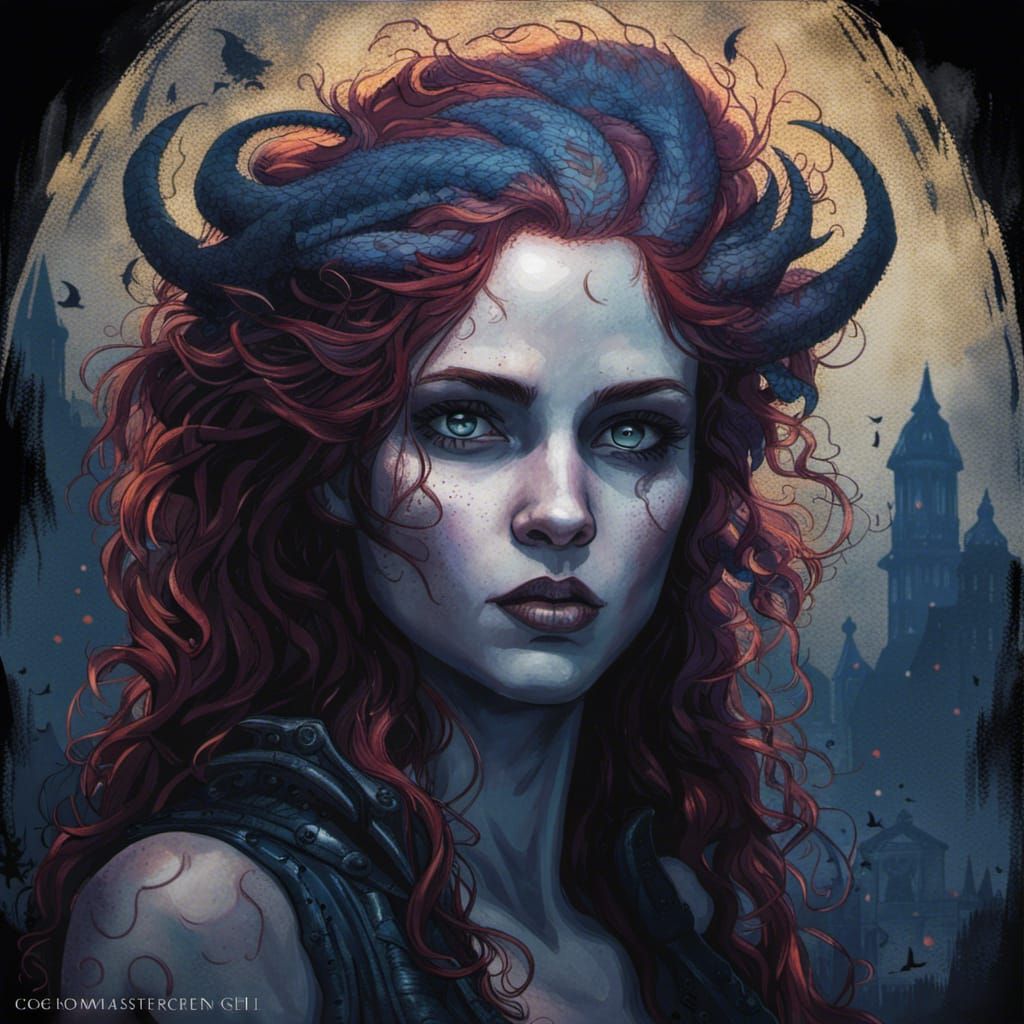 Twilight Lilith Portrait in Gelli Print Style