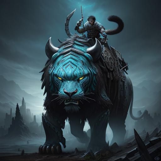 Spartan and Smilodon in Epic Battle Scene