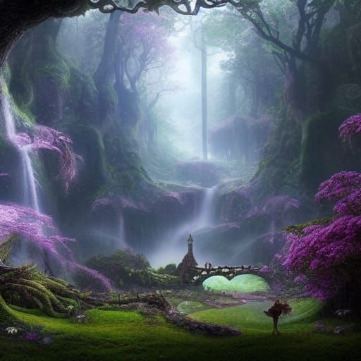 Forest Elf with Magic Fairies: Digital Matte Painting