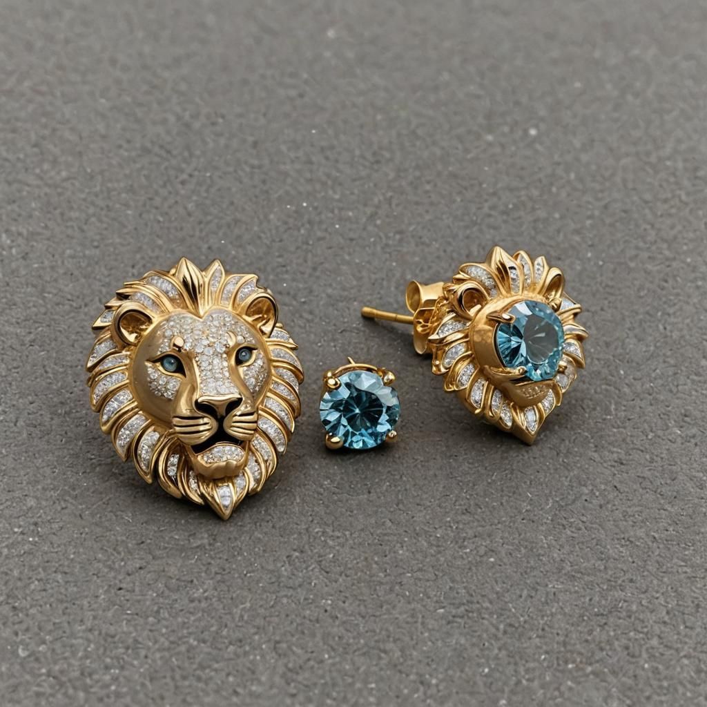 Gold Lion Head Diamond Earrings: Elegant Design