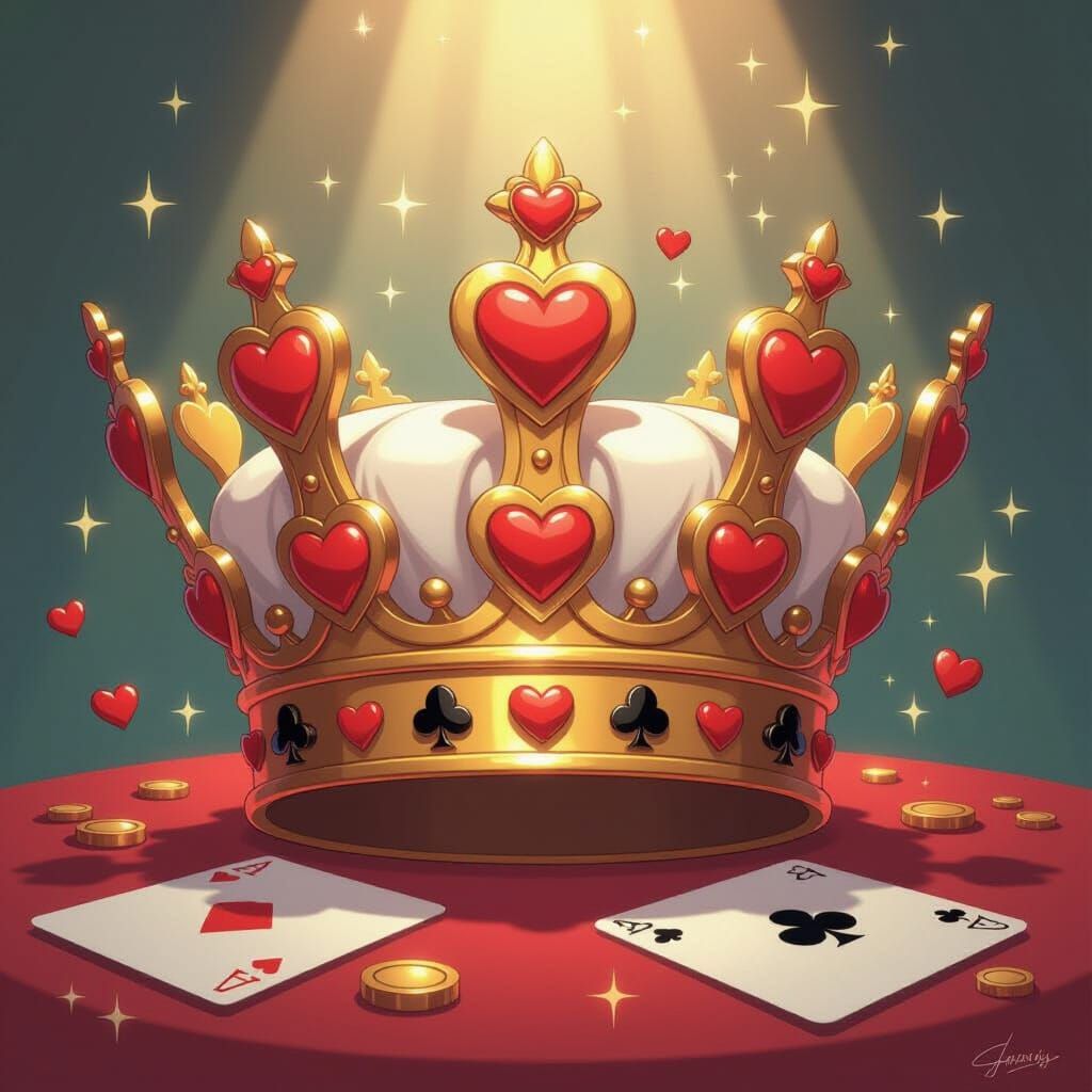 Golden Crown with Hearts in Anime Style