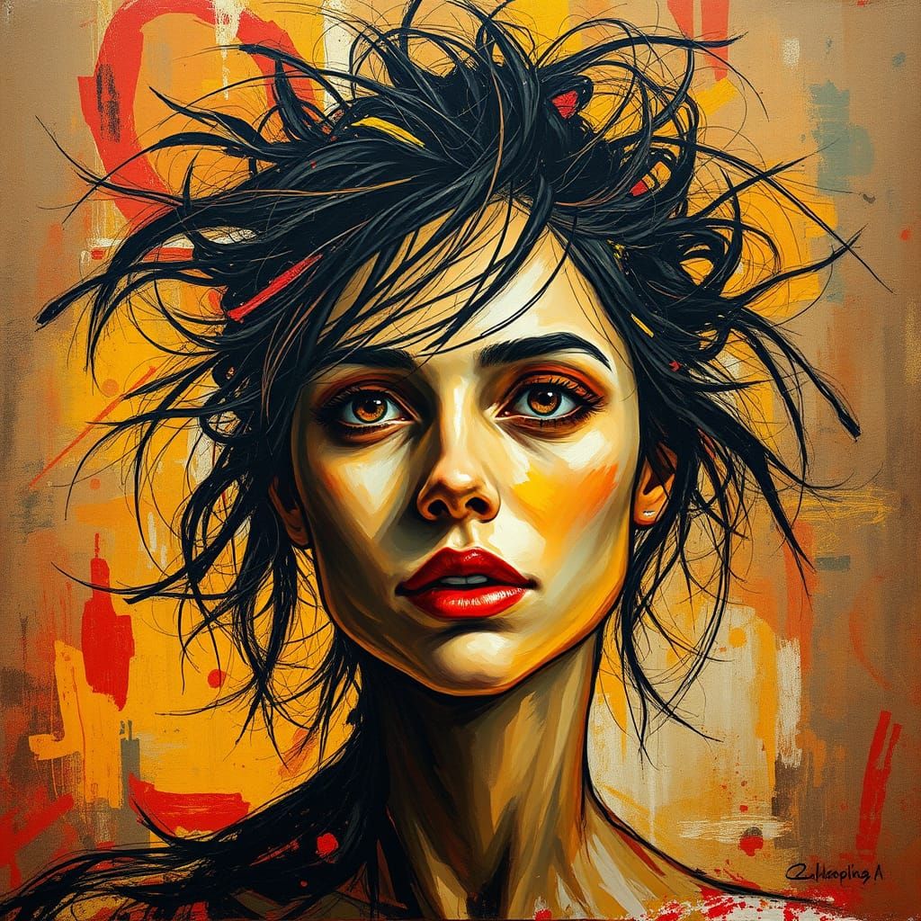 Enigmatic Woman in Expressionist Abstraction