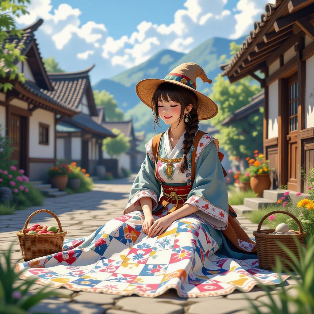 Hopeful Village Scene with Mayor in Hyperrealistic Style