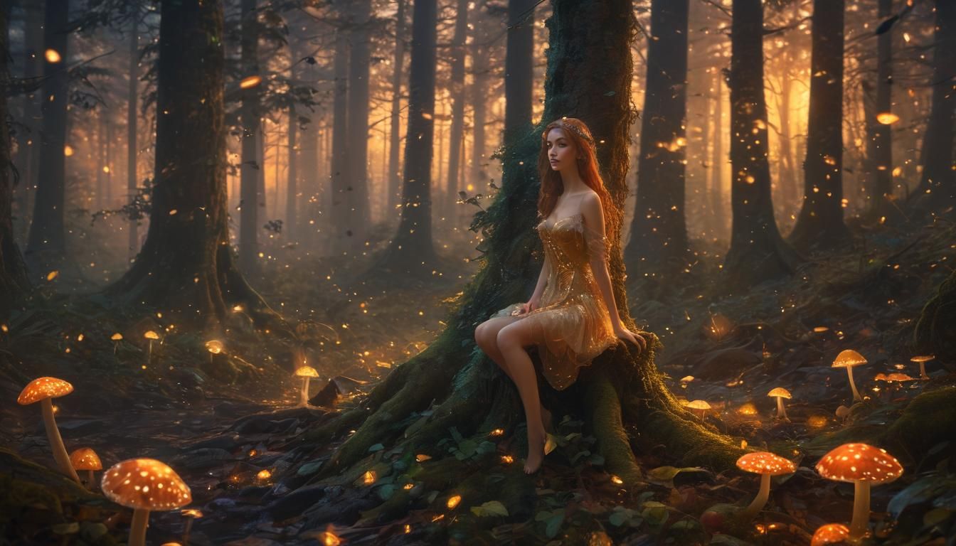 Fairy in Glowing Forest: Surrealist Ethereal Fantasy
