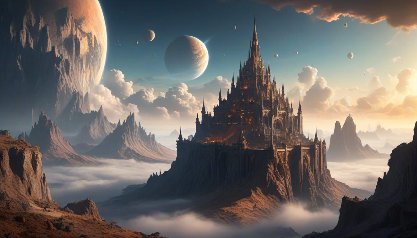 Majestic Citadel Floats Above Venusian Clouds