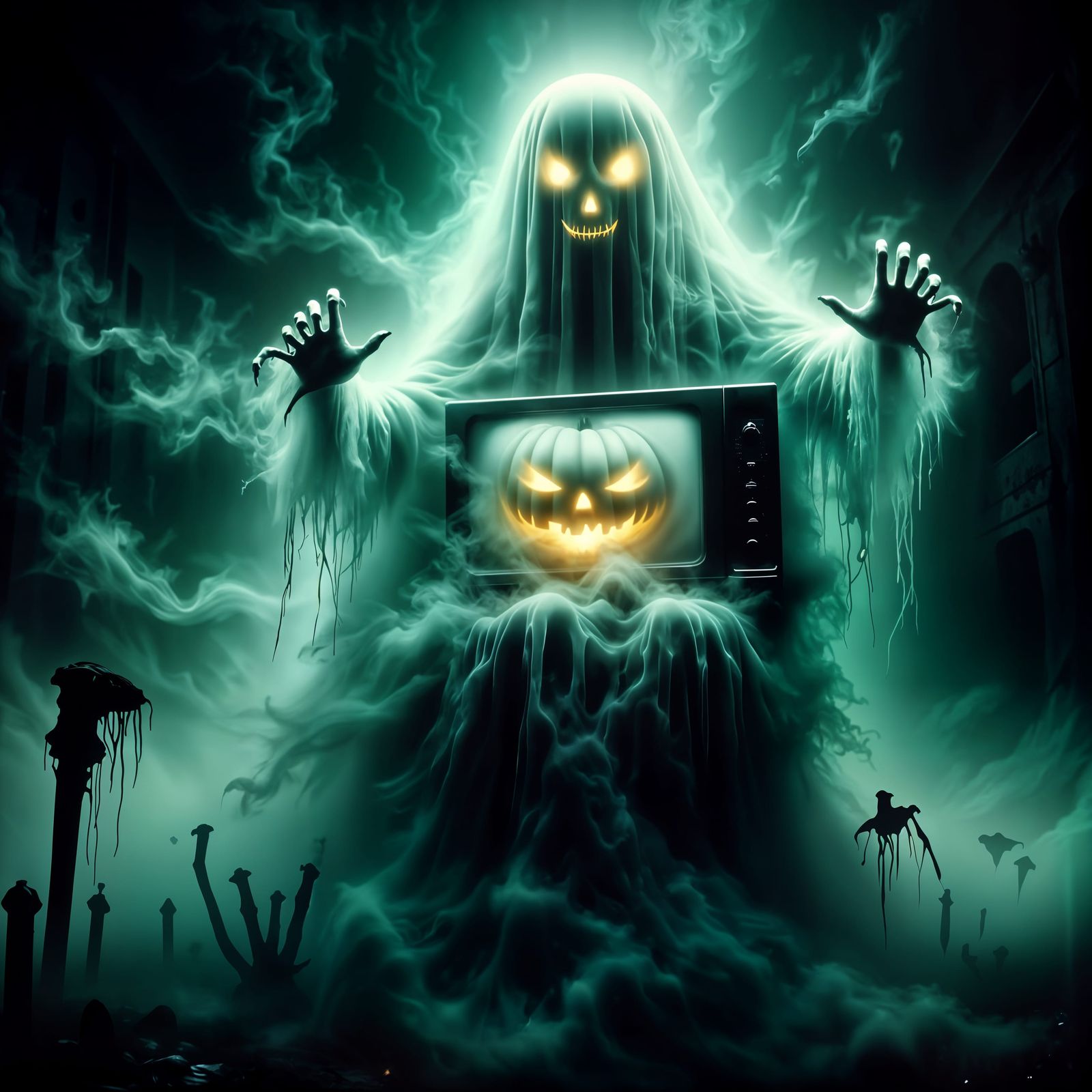 Eerie Vaporous Microwave: A Horror Art Piece