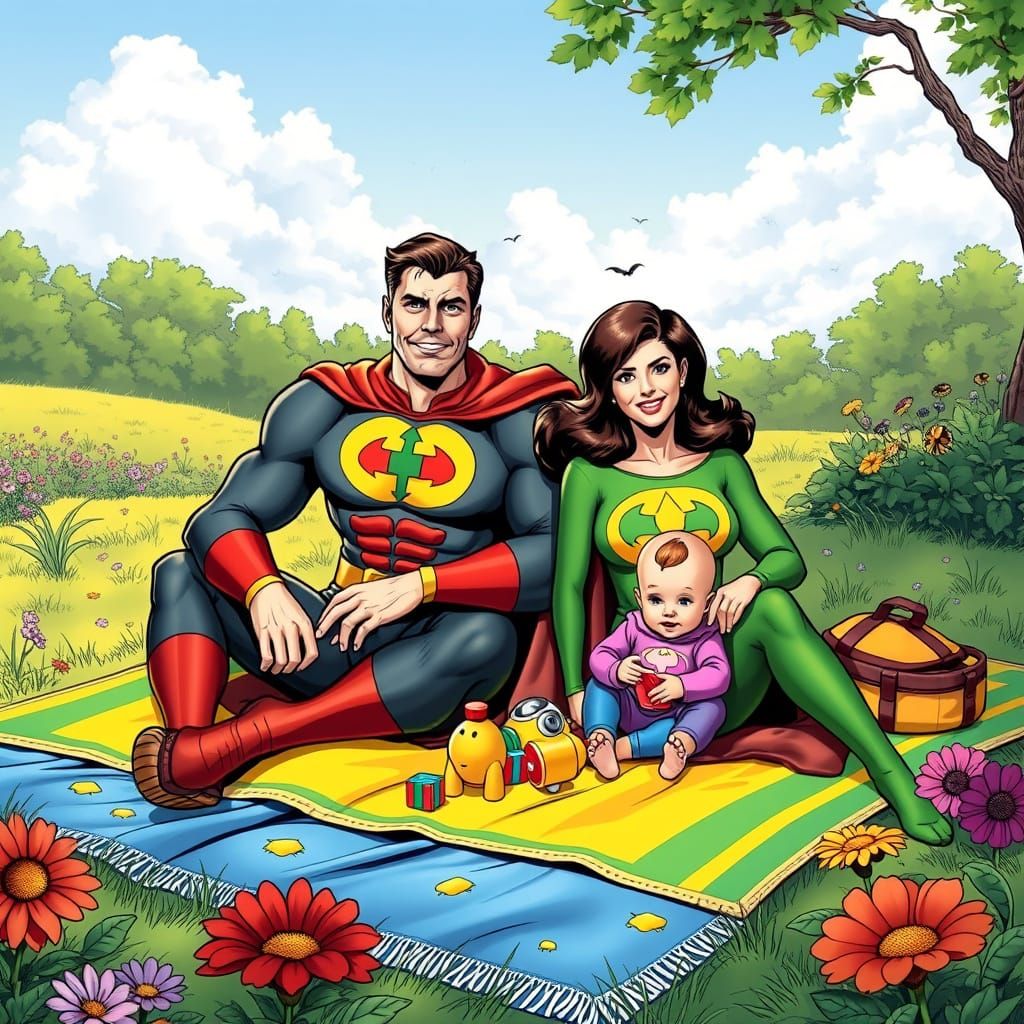 Superhero Family Enjoying a Joyful Day Out