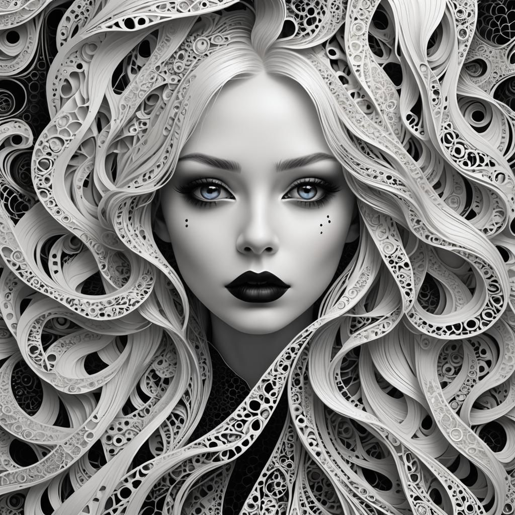 Striking Portrait with Abstract Vector Fractal Elements