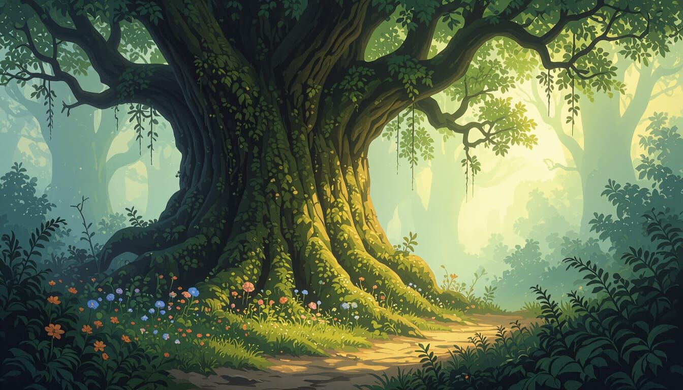 Mystical Forest with Celtic Runestone