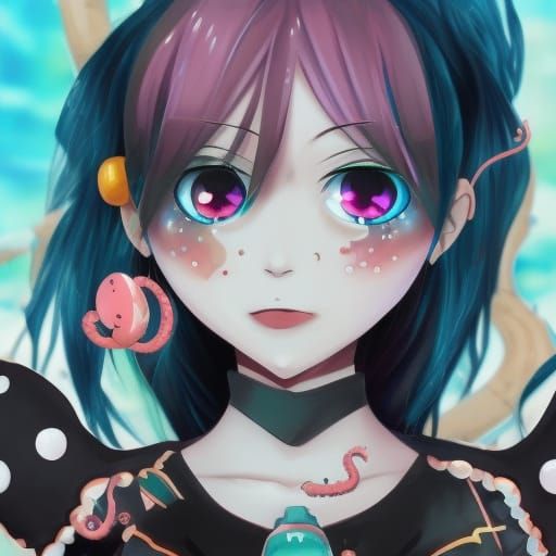 Gamer Girl Waifu with Octopus Hair in Anime Style