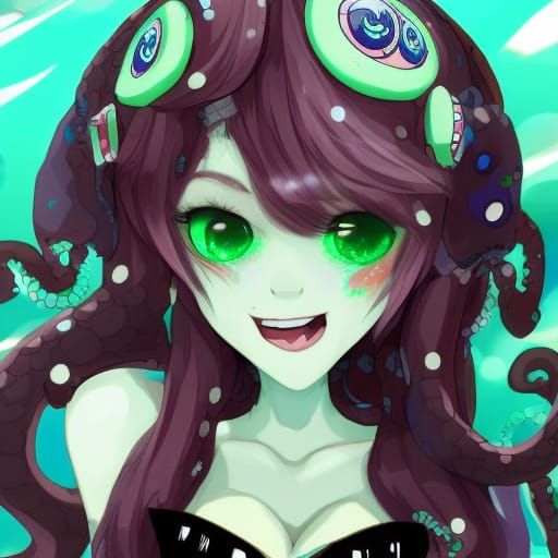 Anime Gamer Girl with Octopus Details in Green