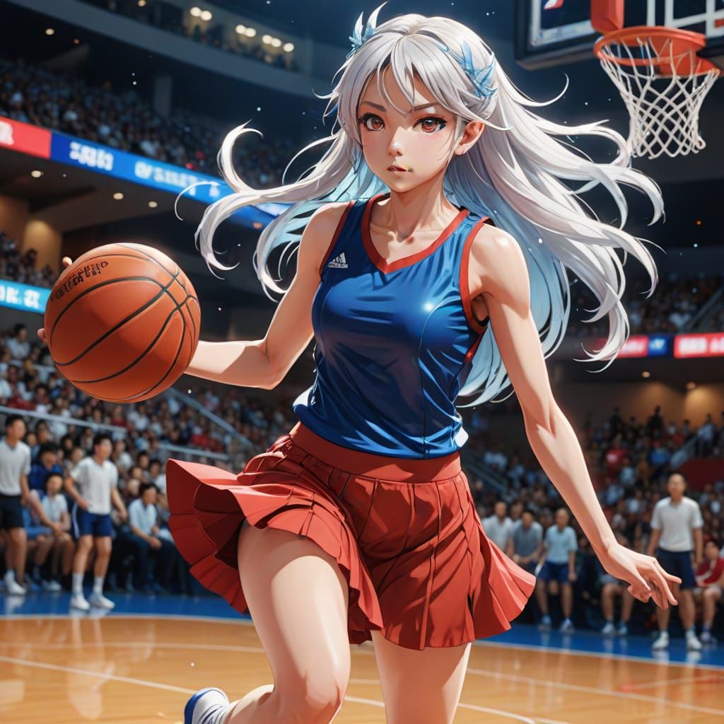 Anime Fairy Plays Basketball in Vibrant Digital Art