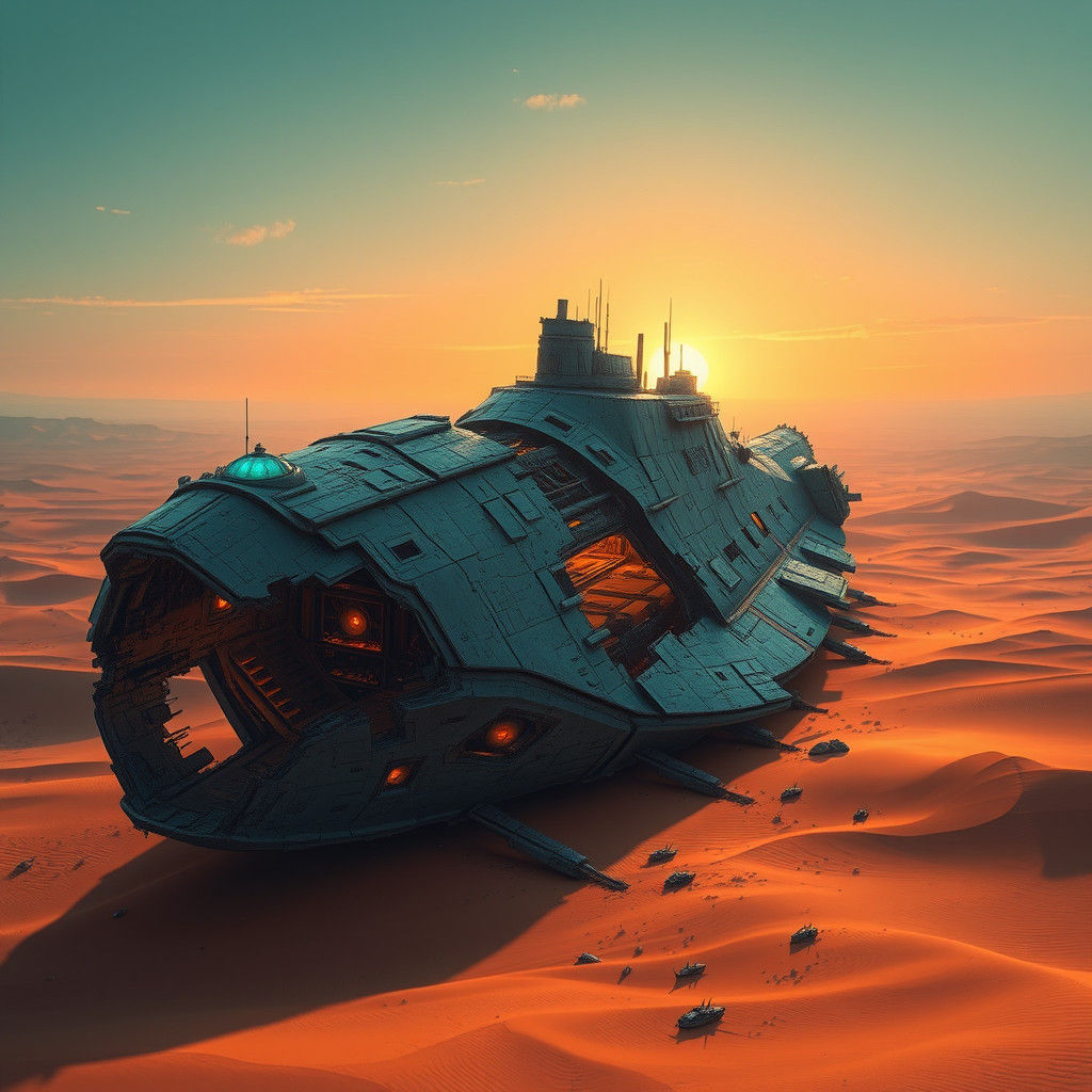 Starship Graveyard in Sahara: Matte Painting Concept Art