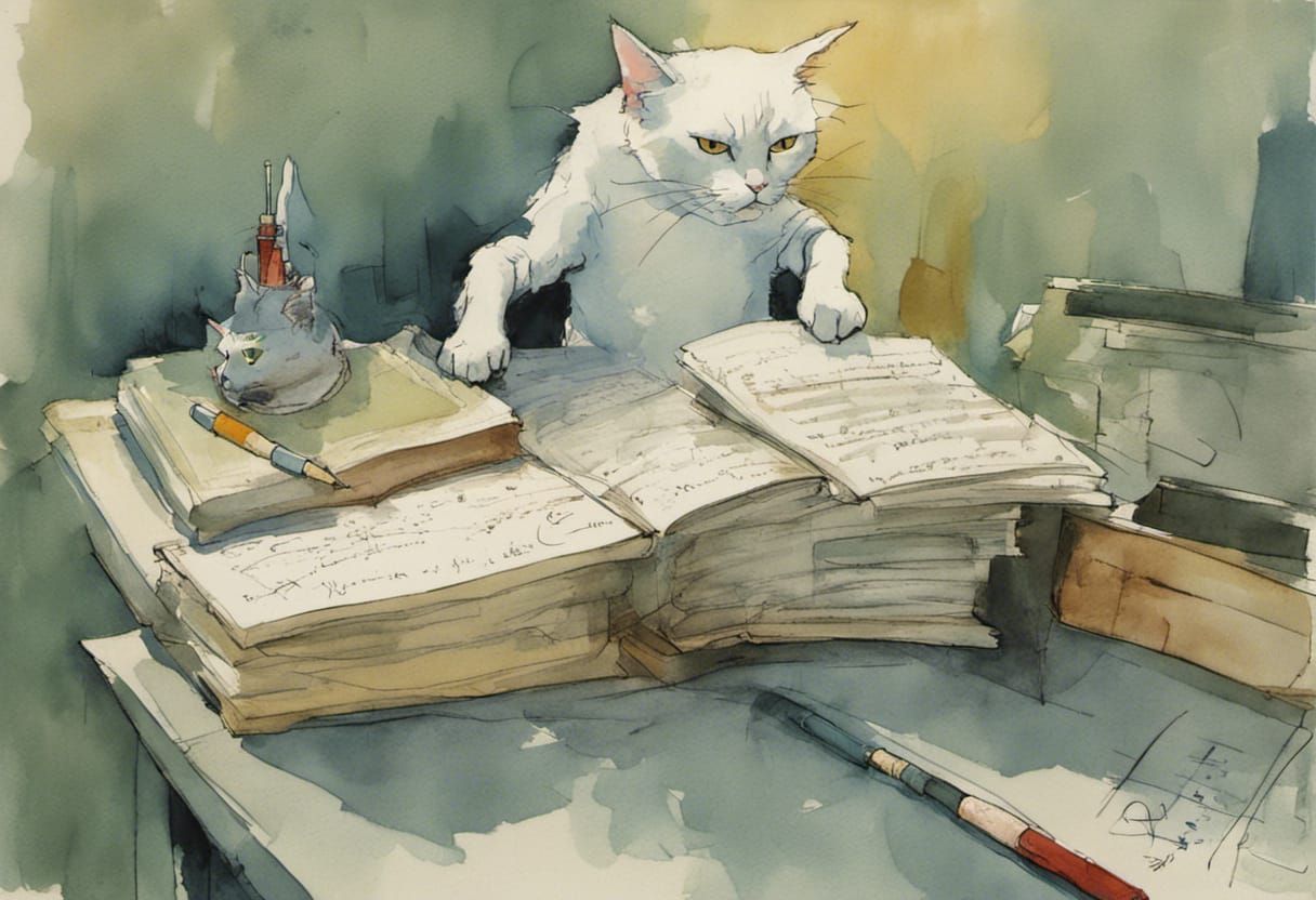 Cat Professor Portrait in Complementary Colors