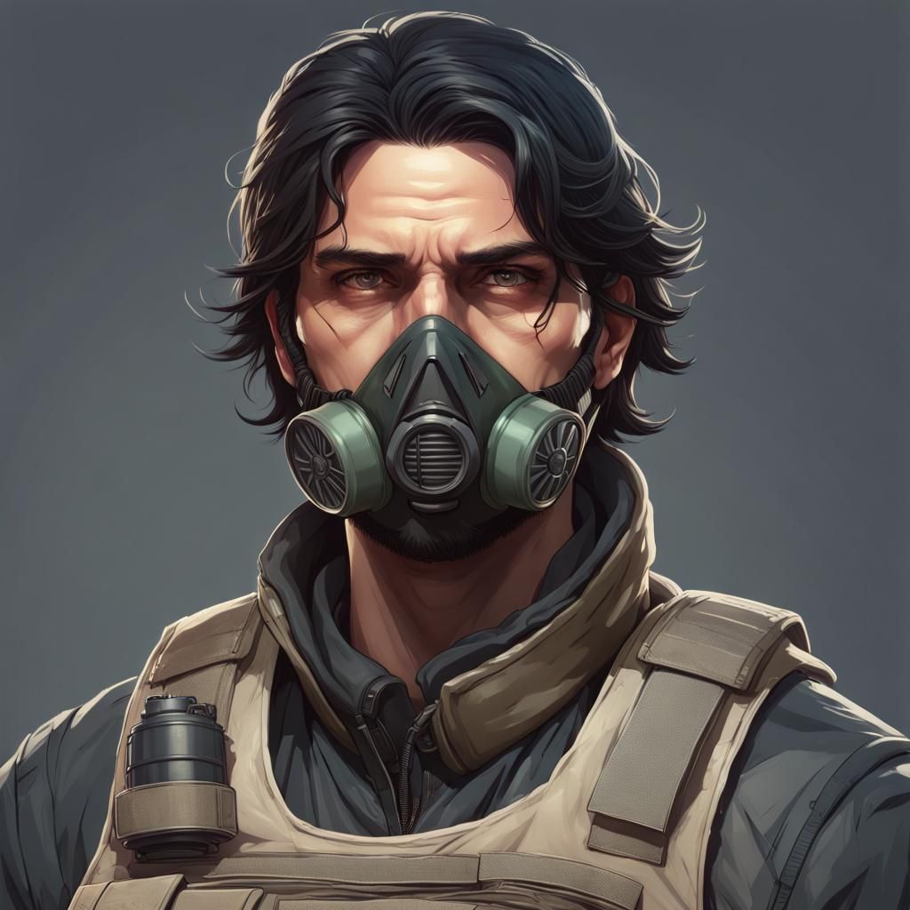 Stern Militia Leader in Bulletproof Vest: Digital Portrait