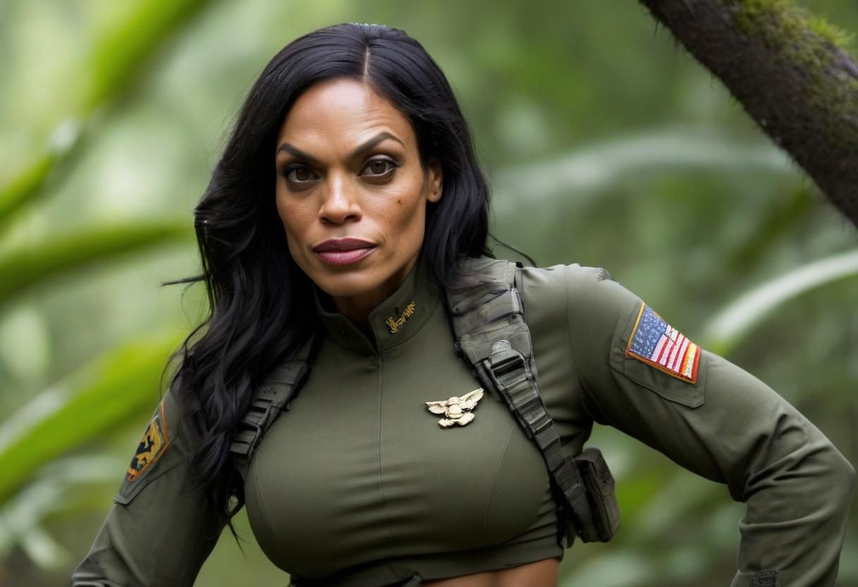 "Rosario Dawson, dressed in beautiful detailed Green United ...